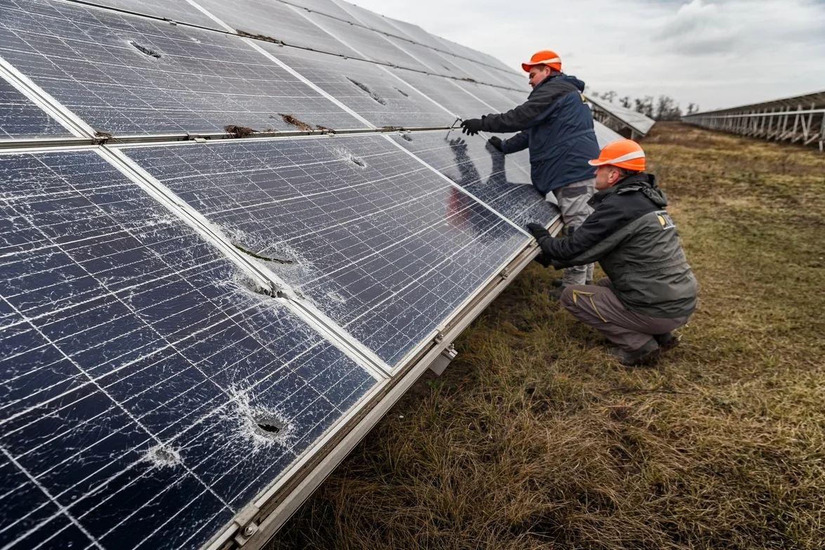 Tryfonivska SPP, solar panels, restoring