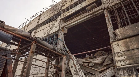 Image library / DTEK image of destruction caused by russian attacks against DTEK power station in March 2024. The precise location and date are not disclosed due to security restrictions.