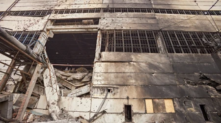 Image library / DTEK image of destruction caused by russian attacks against DTEK power station in March 2024. The precise location and date are not disclosed due to security restrictions.