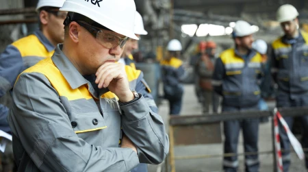 Image library / DTEK CEO Maxim Timchenko and employees inspect damage at a DTEK power station after russian attacks in March 2024. The precise location and date are not disclosed due to security restrictions.