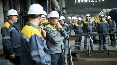 Image library / DTEK CEO Maxim Timchenko and employees inspect damage at a DTEK power station after russian attacks in March 2024. The precise location and date are not disclosed due to security restrictions.