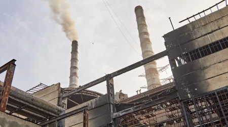 Image library / DTEK image of destruction caused by russian attacks against DTEK power station in March 2024. The precise location and date are not disclosed due to security restrictions.
