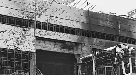 Image library / DTEK image of destruction caused by russian attacks against DTEK power station in March 2024. The precise location and date are not disclosed due to security restrictions.