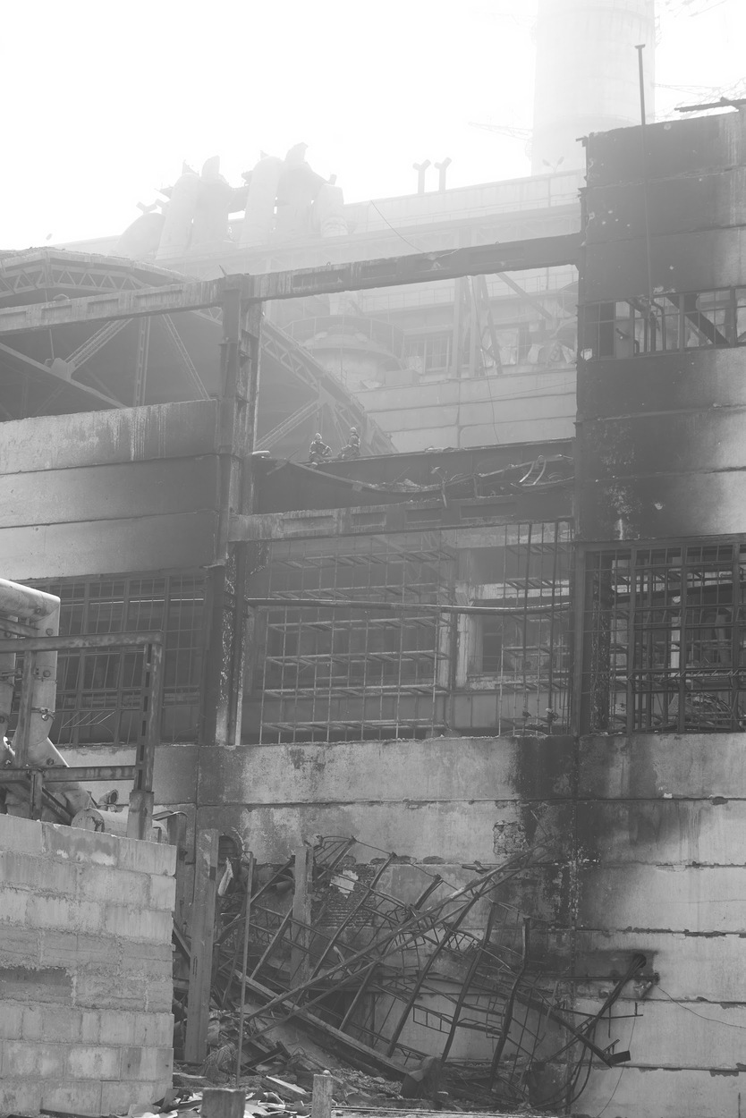 A DTEK employees work to restore a DTEK power station after russian attacks in March 2024. The precise location and date are not disclosed due to security restrictions.