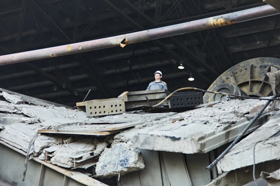 A DTEK employee work to restore a DTEK power station after russian attacks in March 2024. The precise location and date are not disclosed due to security restrictions.