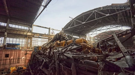 Image library / DTEK image of destruction caused by russian attacks against DTEK power station in March 2024. The precise location and date are not disclosed due to security restrictions.