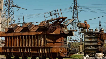 Фотогалерея / Пошкоджений трансформатор на ТЕС ДТЕК після російської атаки, весна 2024