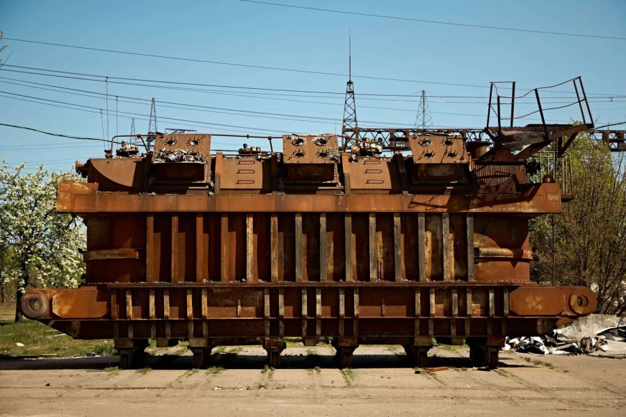 Damaged transformer at DTEK thermal power plant following russian attack, spring 2024