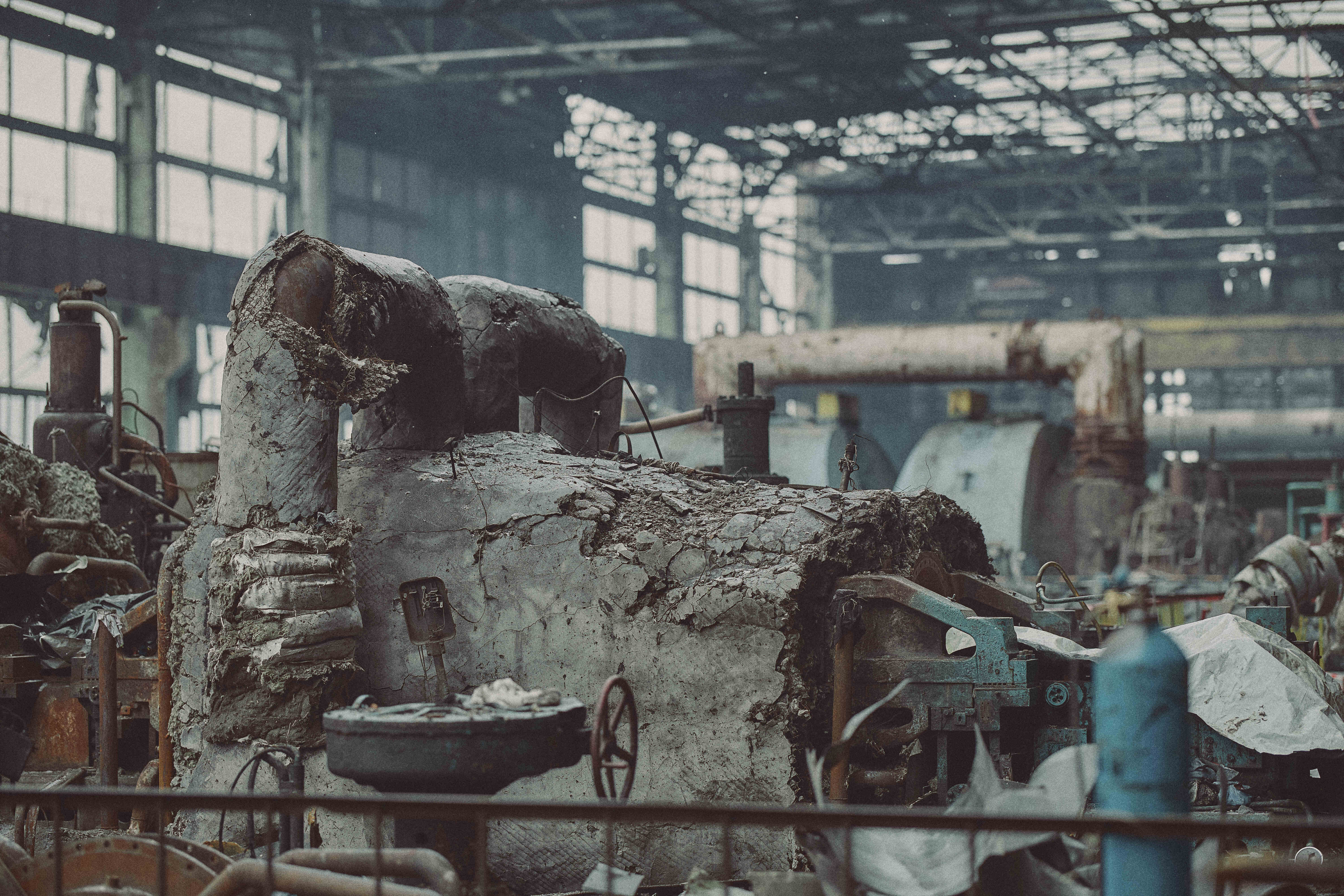 Thermal power plant with severe damage after the strike