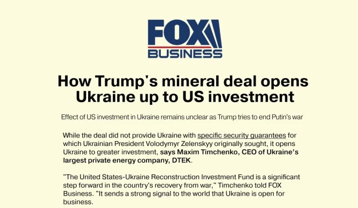 <strong>FOX Business:</strong> How US-Ukraine mineral deal opens Ukraine up to US investment