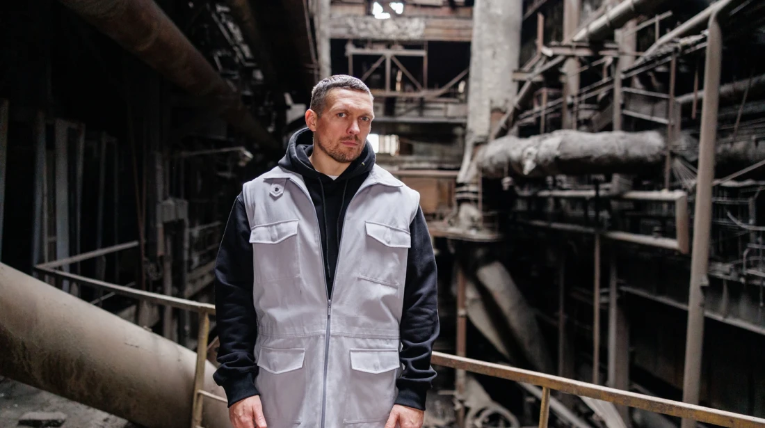 Usyk trains at a damaged DTEK thermal power plant