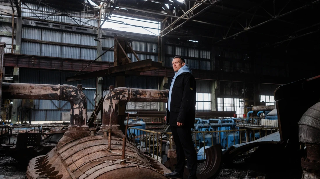 Usyk trains at a damaged DTEK thermal power plant