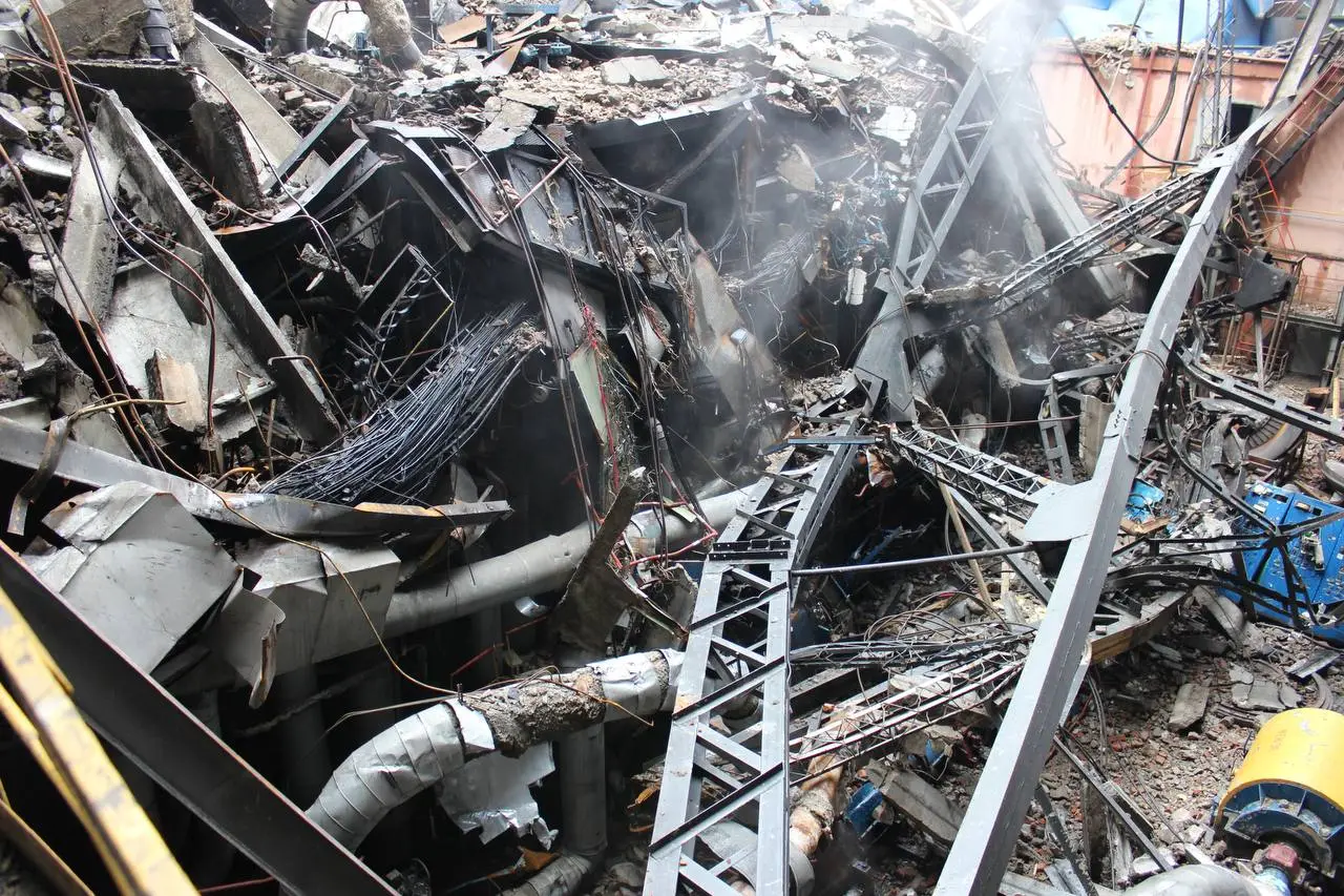Debris from a russian attack on a DTEK thermal power plant at an undisclosed location in Ukraine following russia&rsquo;s full-scale invasion in 2022