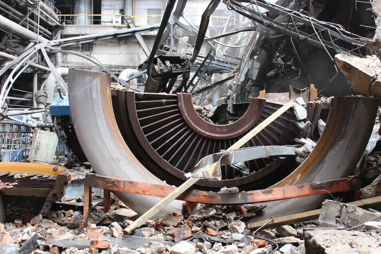 Debris from a russian attack on a DTEK thermal power plant at an undisclosed location in Ukraine following russia&rsquo;s full-scale invasion in 2022