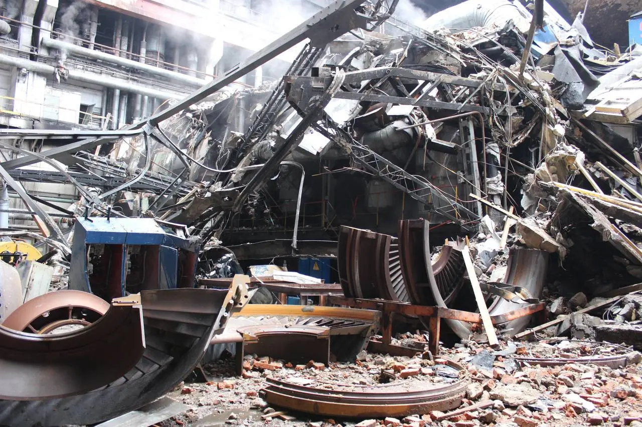 Debris from a russian attack on a DTEK thermal power plant at an undisclosed location in Ukraine following russia&rsquo;s full-scale invasion in 2022