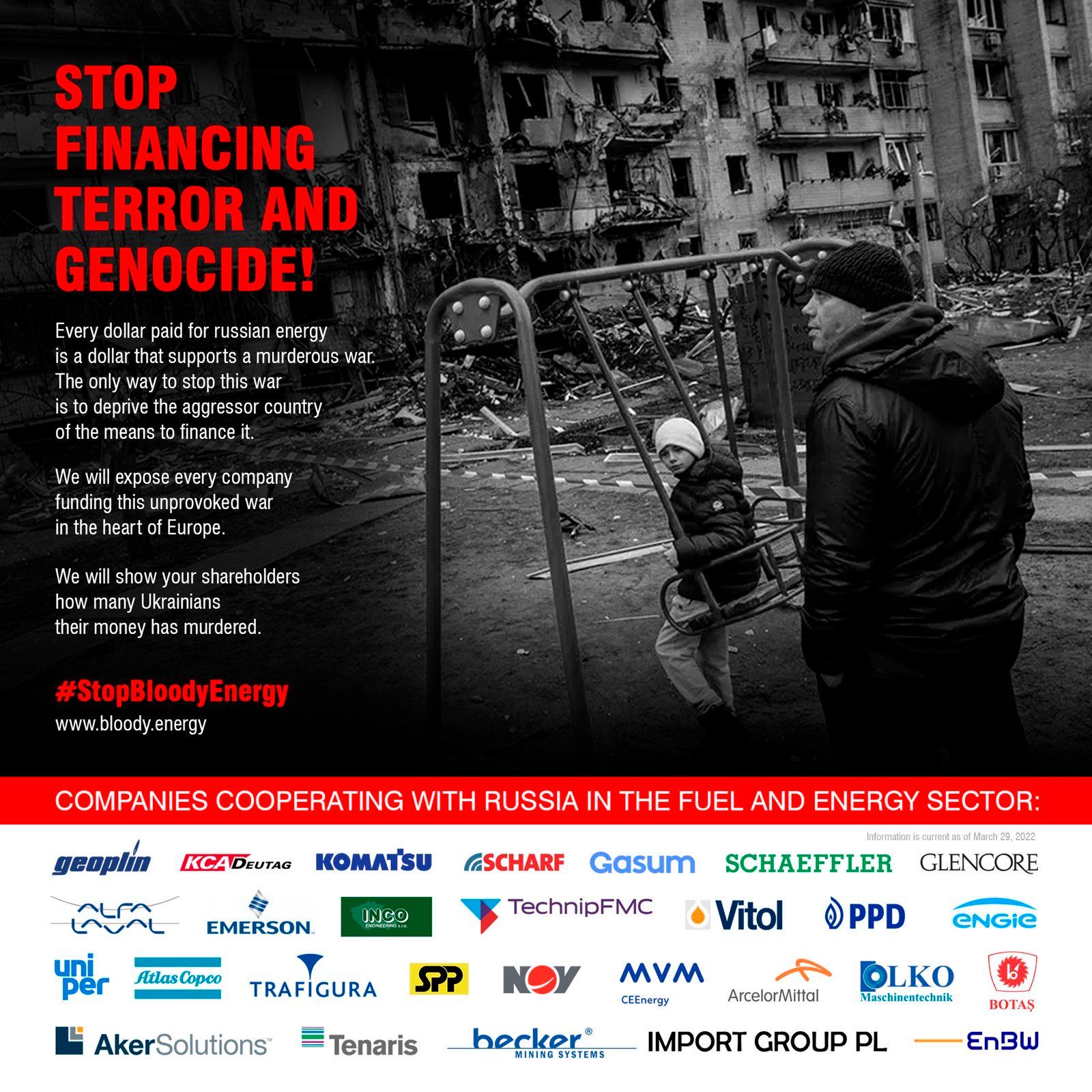 Українські енергокомпанії створили проєкт Stop Bloody Energy – закликають світ припинити співпрацю з росіїєю